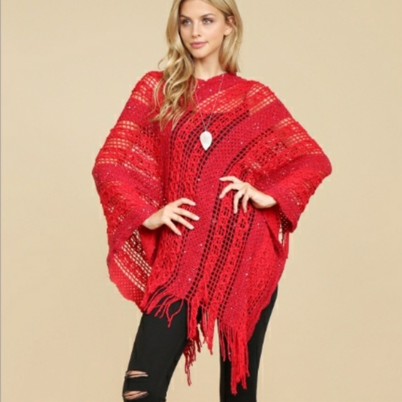 Riahfashion Sweaters - Riahfashion Bohemian Sequin Glitter Poncho